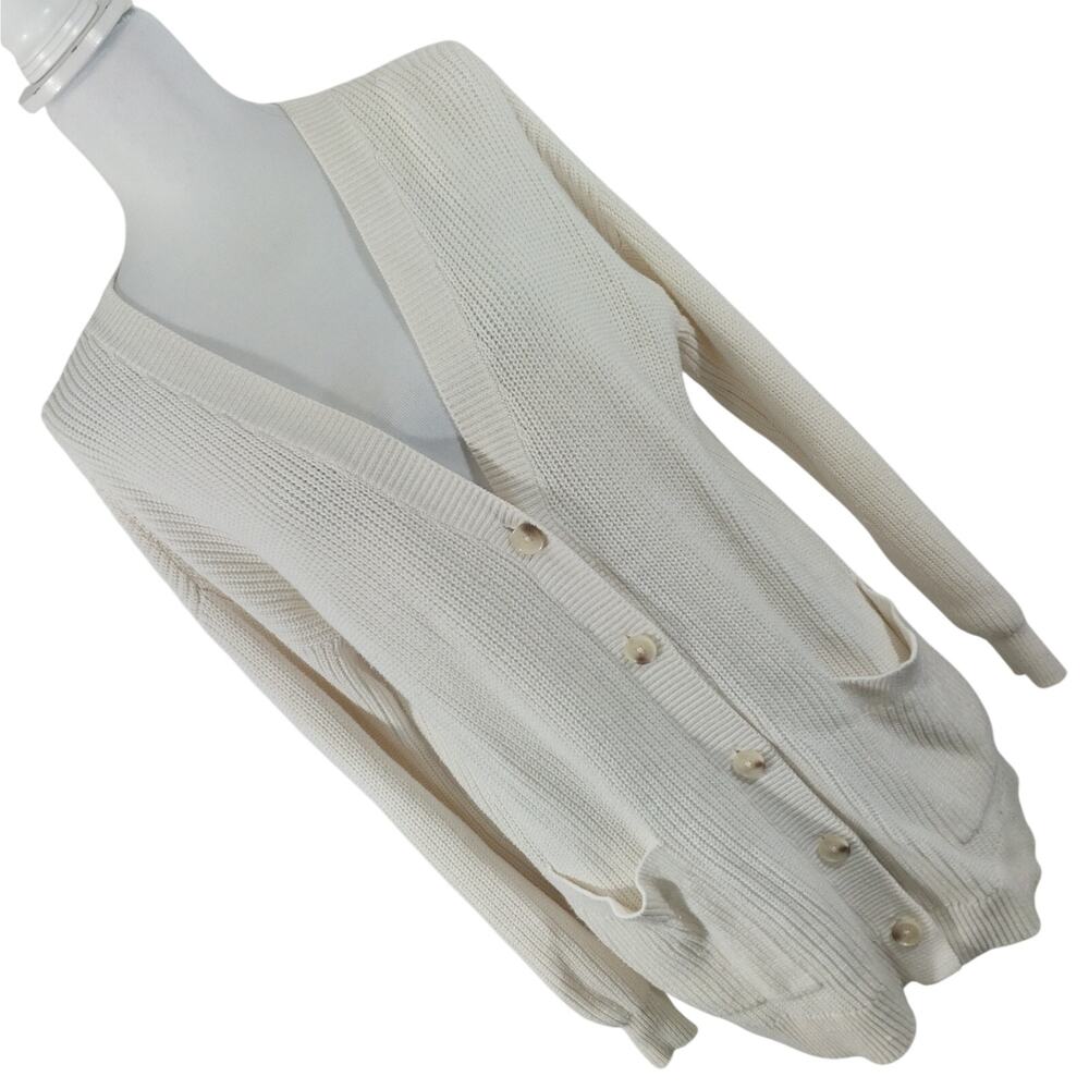 LOFT! VANILLA CREAM RIBBED KNIT LONGER LENGTH CARDIGAN SWEATER! SZ M